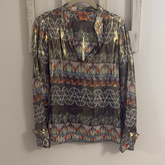 Tory Burch Stephanie Metallic Silk Tunic - Picture 2 of 6